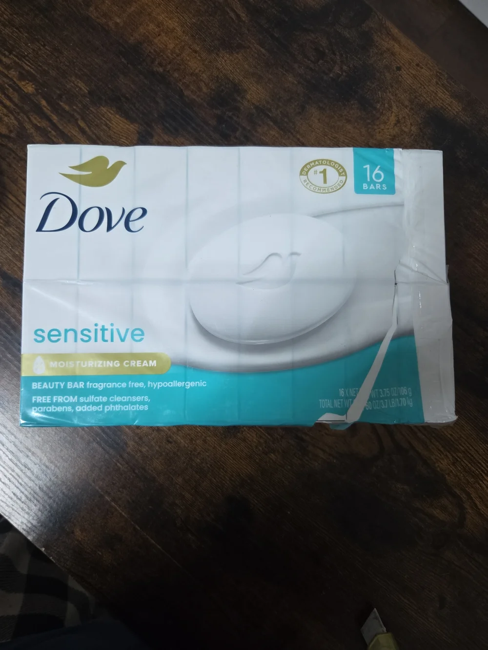 Dove Sensitive Moisturizing Cream Beauty Bar Soap Fragrance Free 3.75oz, 16 Bars